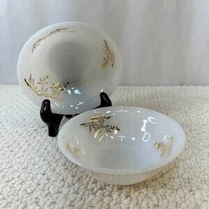 Federal Glass Milk Glass Golden Glory Small Dessert Bowls Lot of 2 White Gold